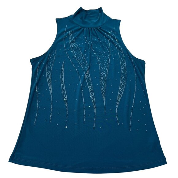 Vtg Y2K Fairycore Top Sz S Embellished Sleeveless Teal Beaded whimsical - Picture 1 of 8